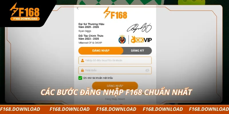 Các bước đăng nhập F168 chuẩn nhất