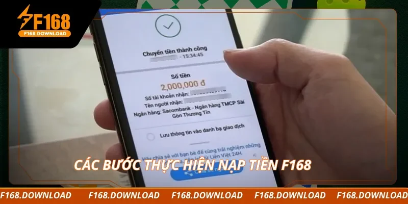 Các bước thực hiện nạp tiền F168